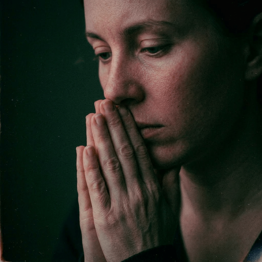 Lower half of a person’s face close-up with a glowing vertical light streak next to the cheek
